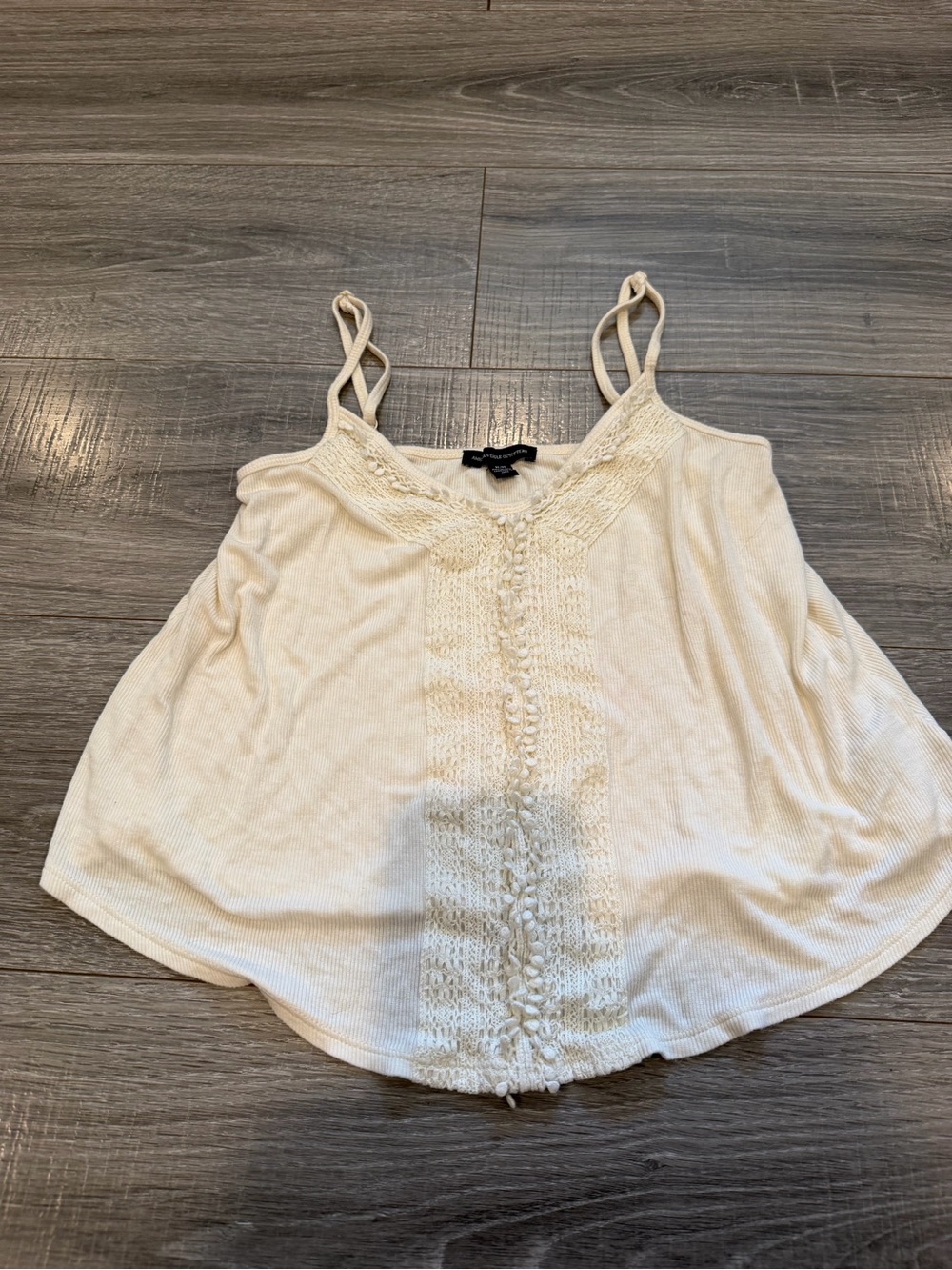 American Eagle Outfitters Cream Crochet-Front Double-Strap Cami